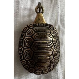 Vintage Style Turtle Locket Pendant Secret Compartment Brass Tone Animal Charm
